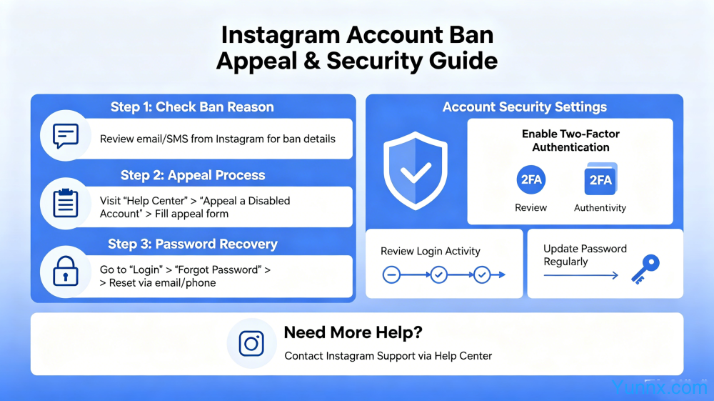 How can I appeal if my Instagram account is banned? Instagram password recovery and account security settings